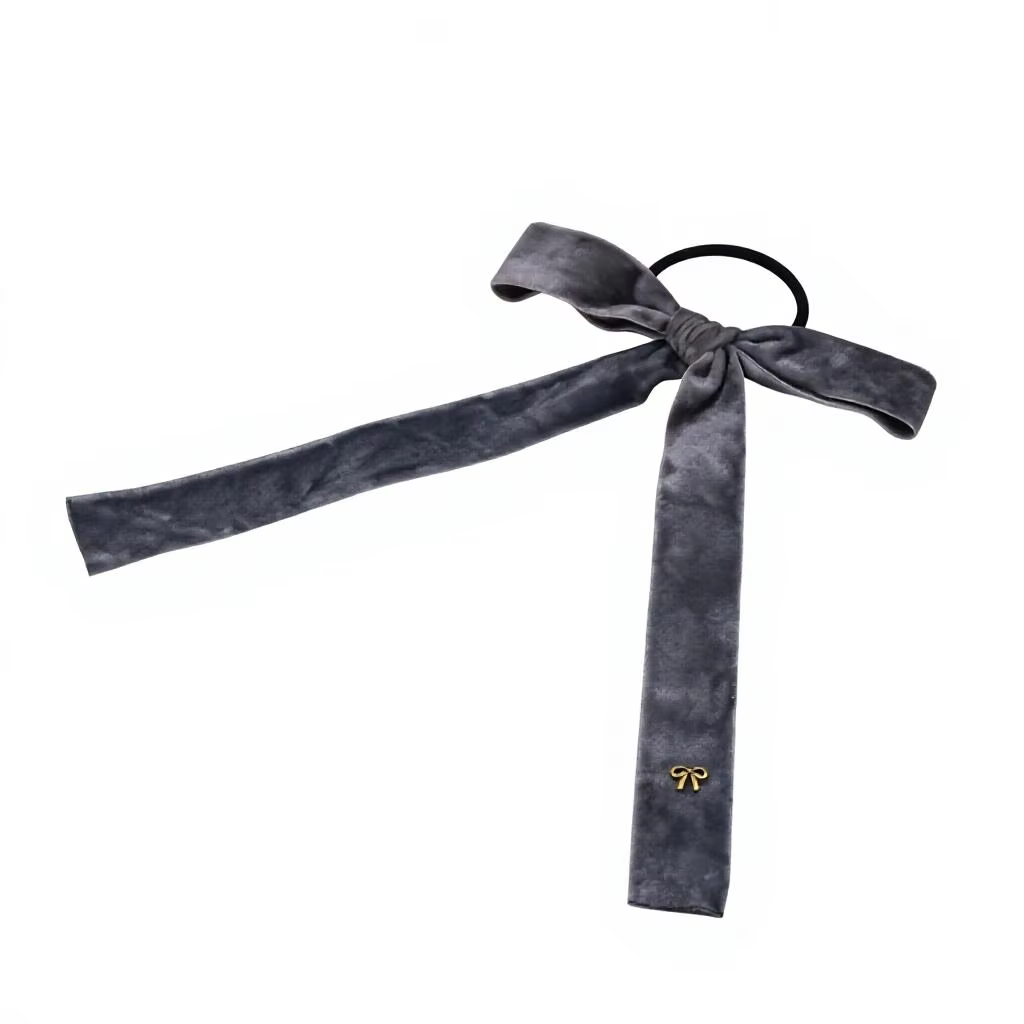 Grey Velvet Bow Ponytail Tie – Ali Picks AW26