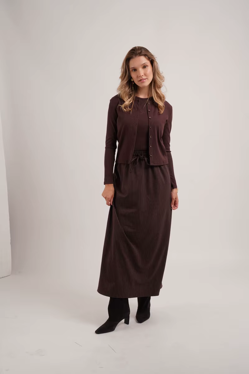 Pinstripe Collection – Taupe Cardigan — image 4