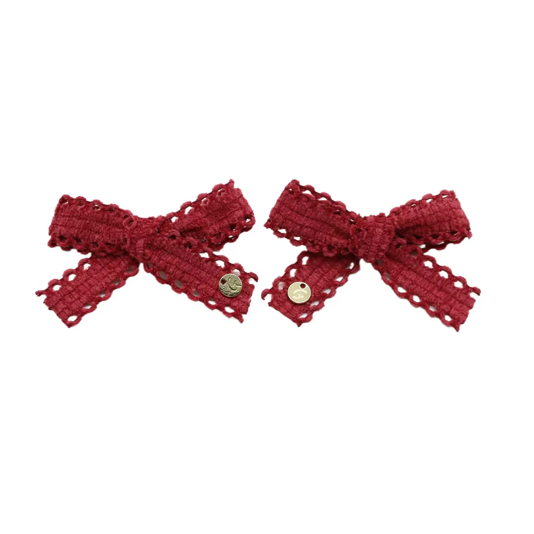 Wine Floral Velvet Bow Headband Mini Hair Clip