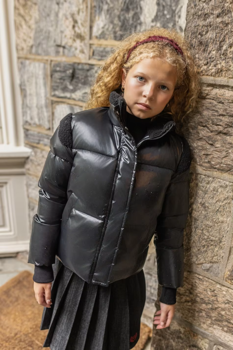 Black Sherpa Teddy Down Coat – No Hood — image 4