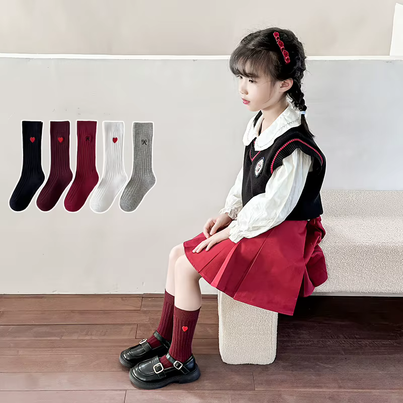 2Pairs/Lot Girls' Socks Spring And Autumn Red Series Long — image 2