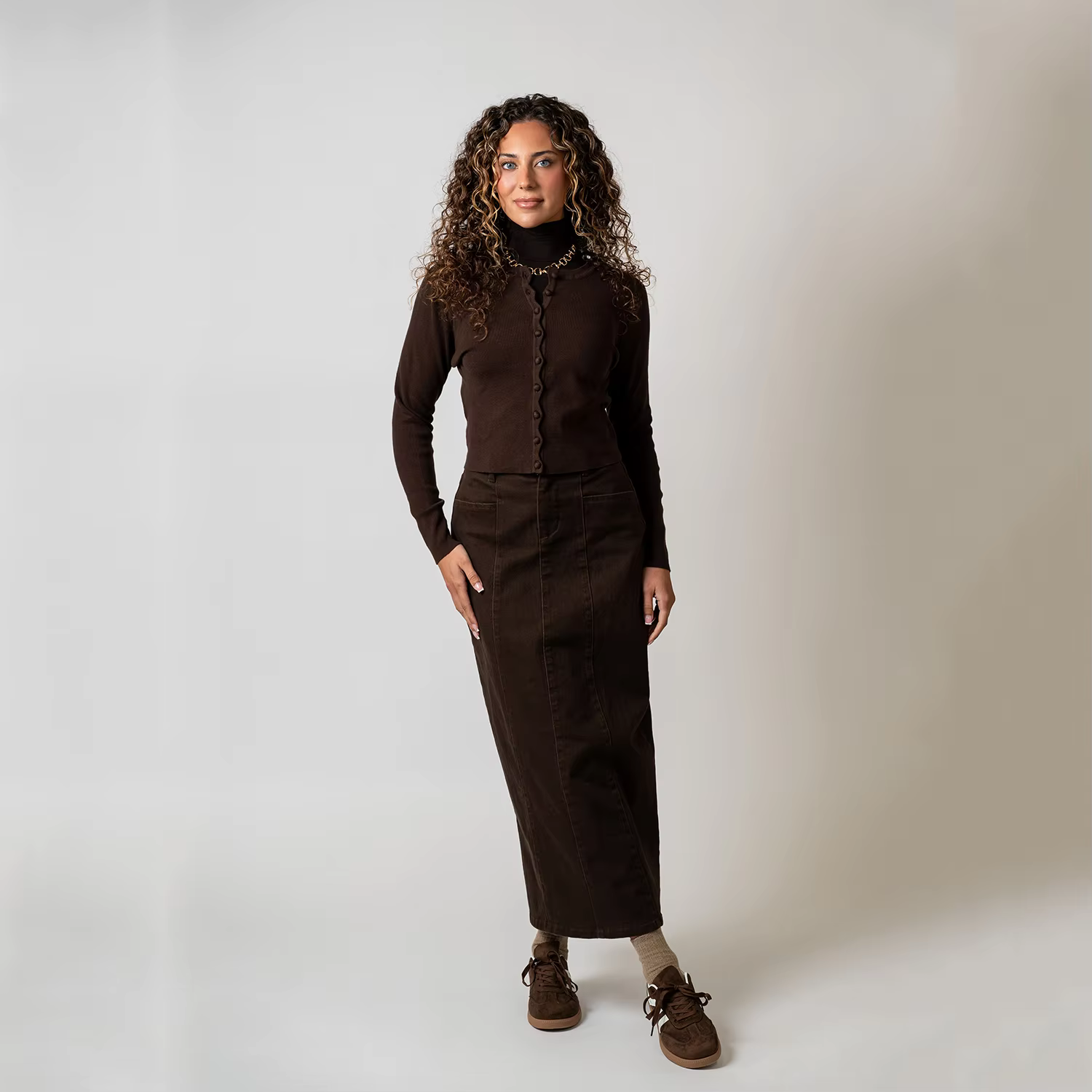 Brown Denim A-Line Skirt — image 5