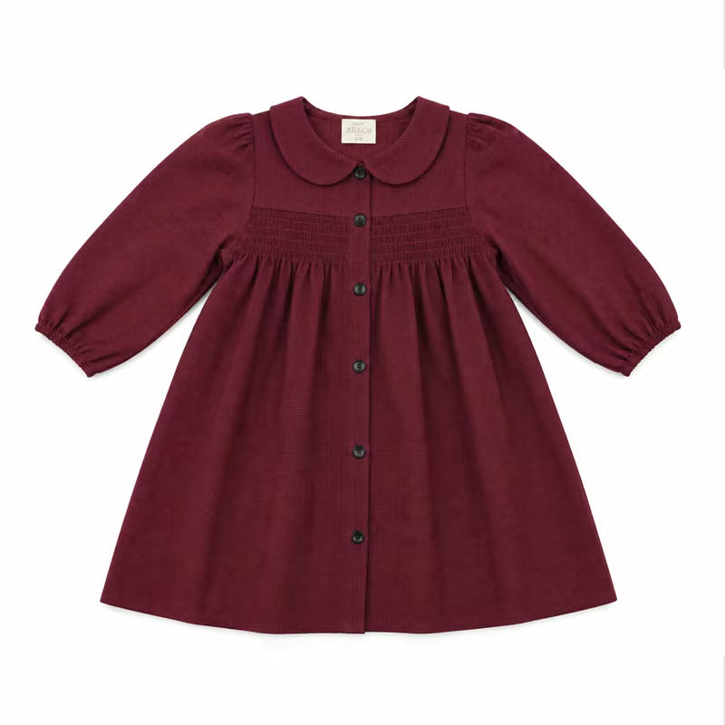 Heritage Weave Burgundy Collared Dress – Ali & Co AW26