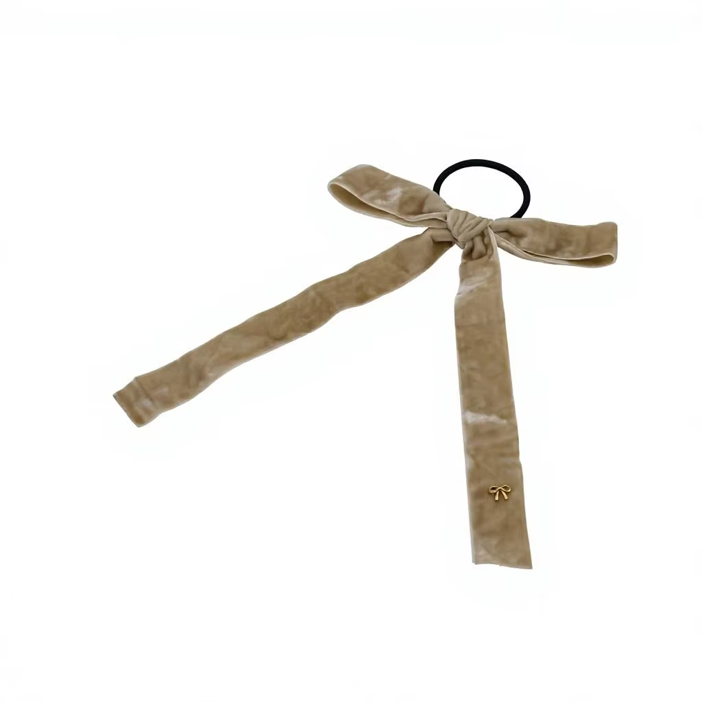 Tan Velvet Bow Ponytail Tie – Ali Picks AW26