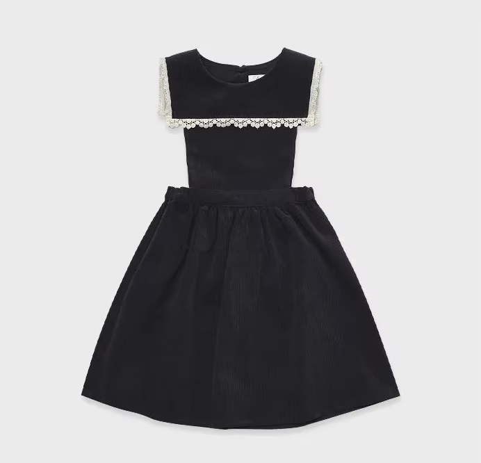 Girls' Navy Pinafore Dress with White Collar