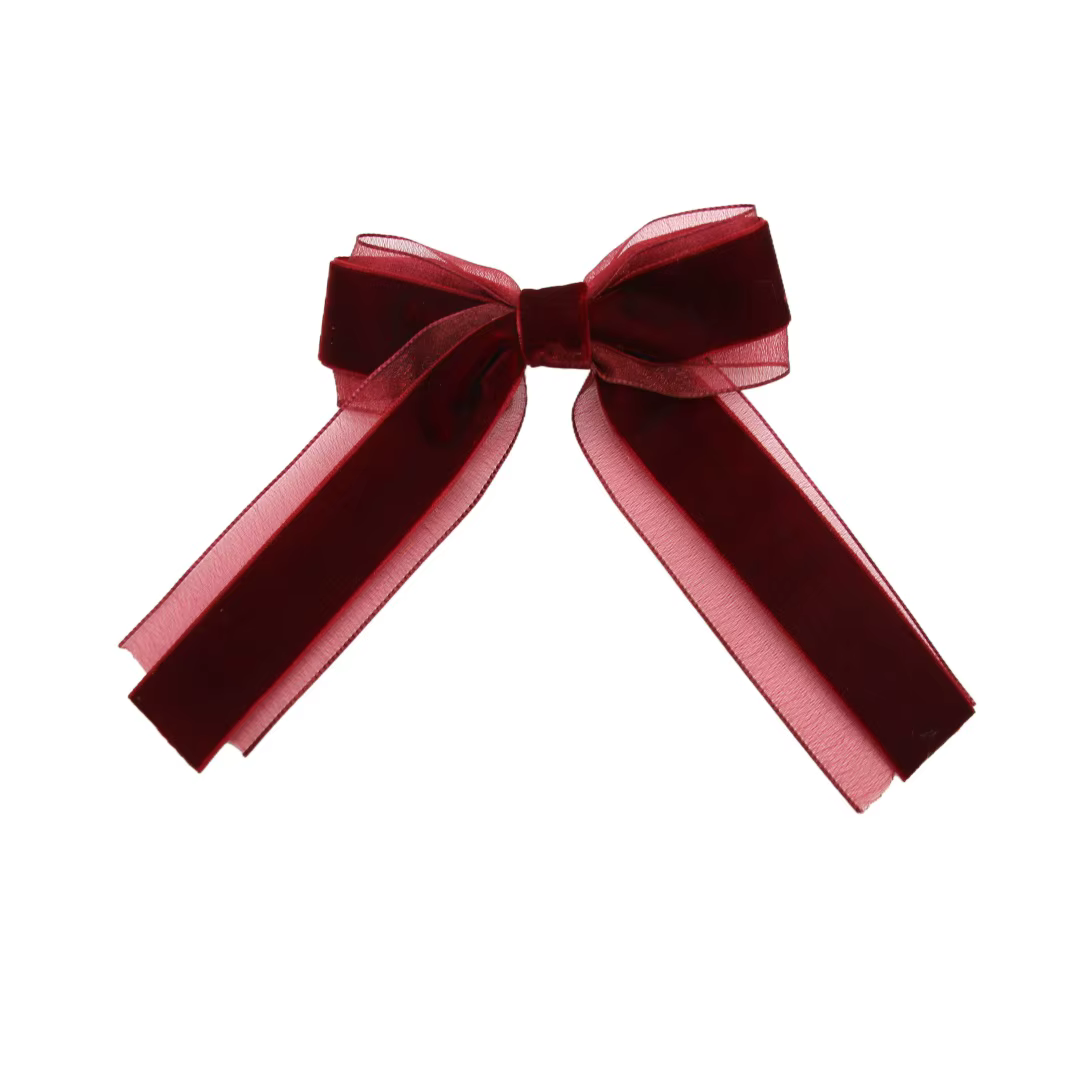 Wine Floral Velvet Bow Headband Medium Hair Clip — image 3