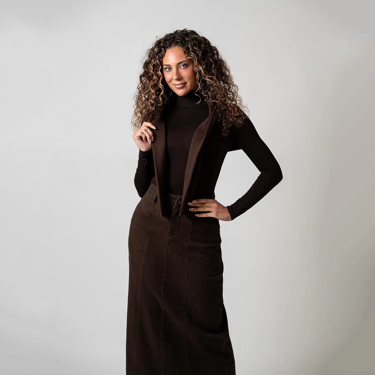 Brown Denim A-Line Skirt — image 4