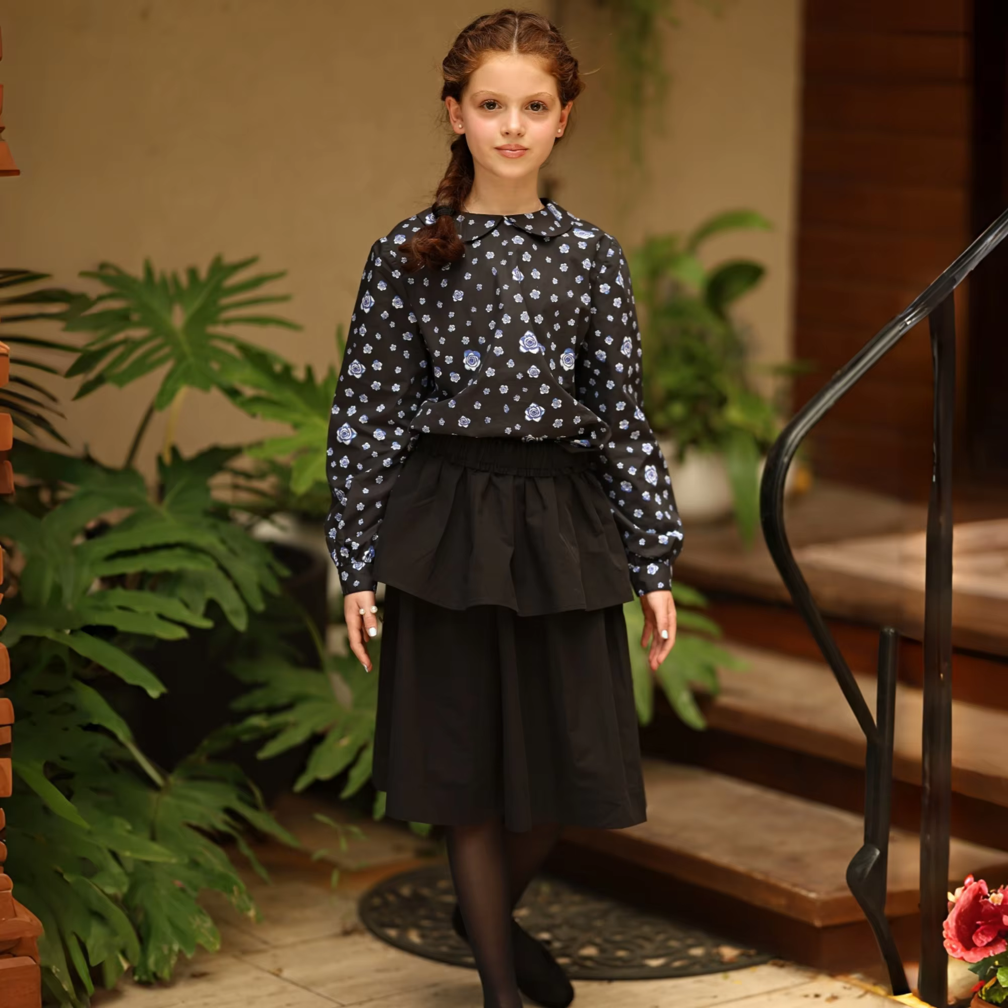 Elegant Blue Floral Collection – Girls Blue Cardigan — image 3