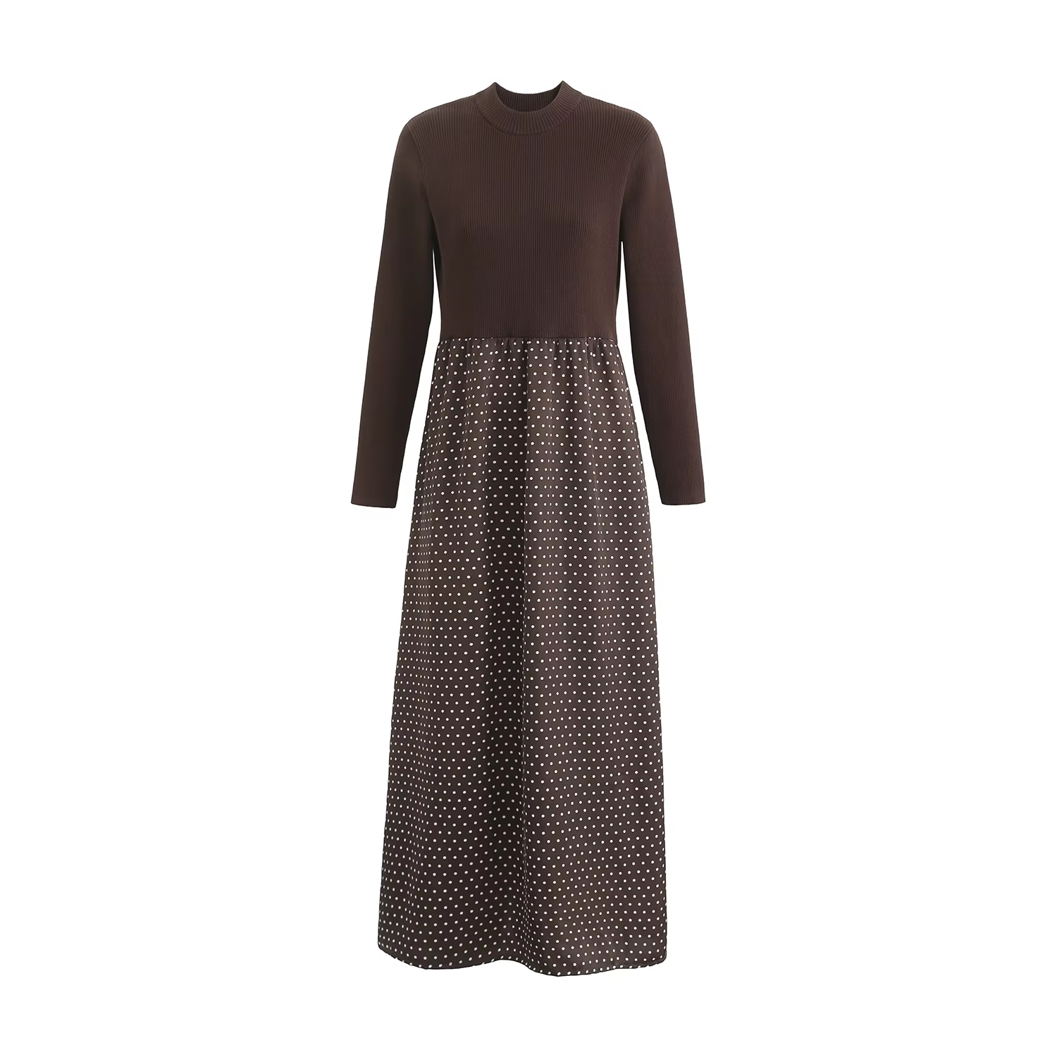 Brown Polka Dot Satin Patchwork Dress – Ali Picks AW26