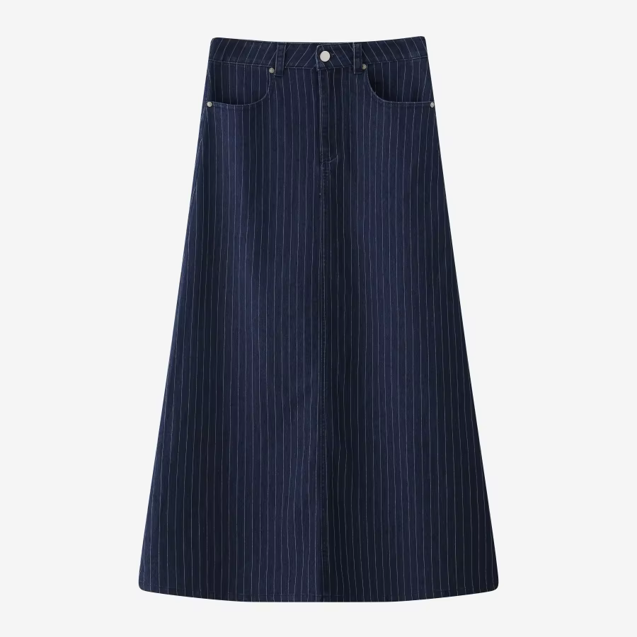 Black Pinstripe Denim Skirt – Black — image 5