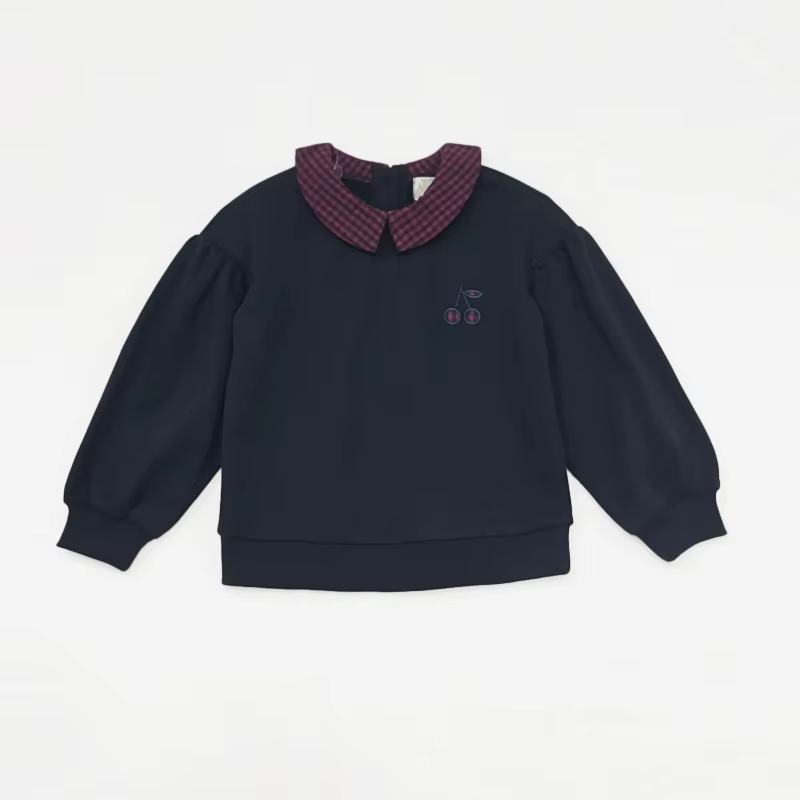 Checked Charm Navy Gingham-Trim Sweat Top – Ali & Co Checked Charm AW26