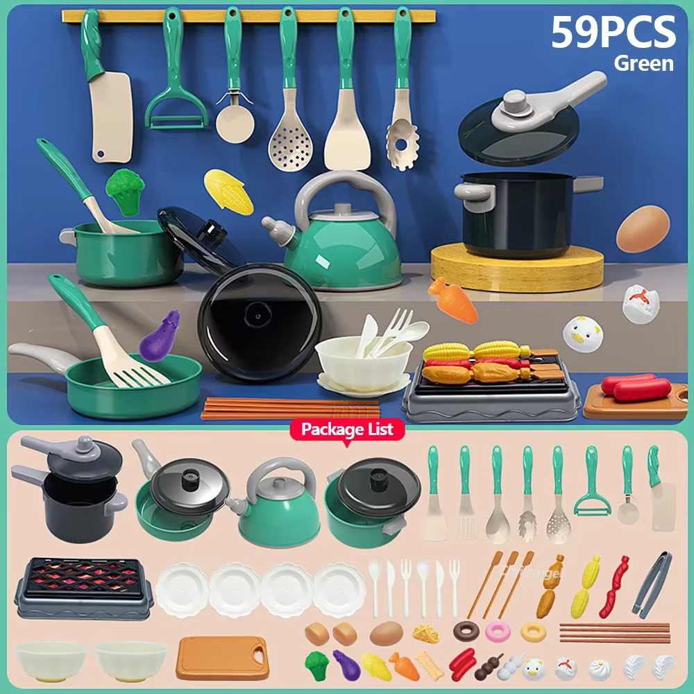 Play Kitchen Accessories Set (59 pcs) – Green