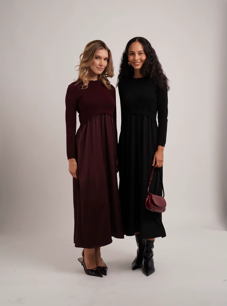 Knitted Satin Maxi Dress – Burgundy — image 2