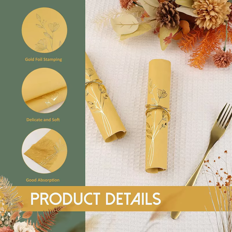 Gold Leaf Disposable Napkins – 20/60 Pack — image 3