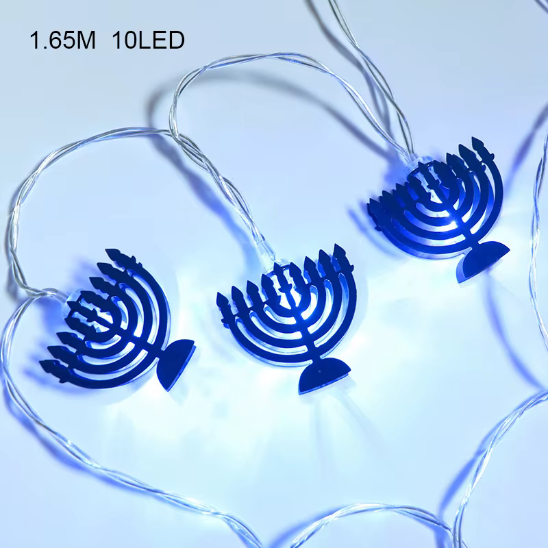 Blue Menorah String Lights