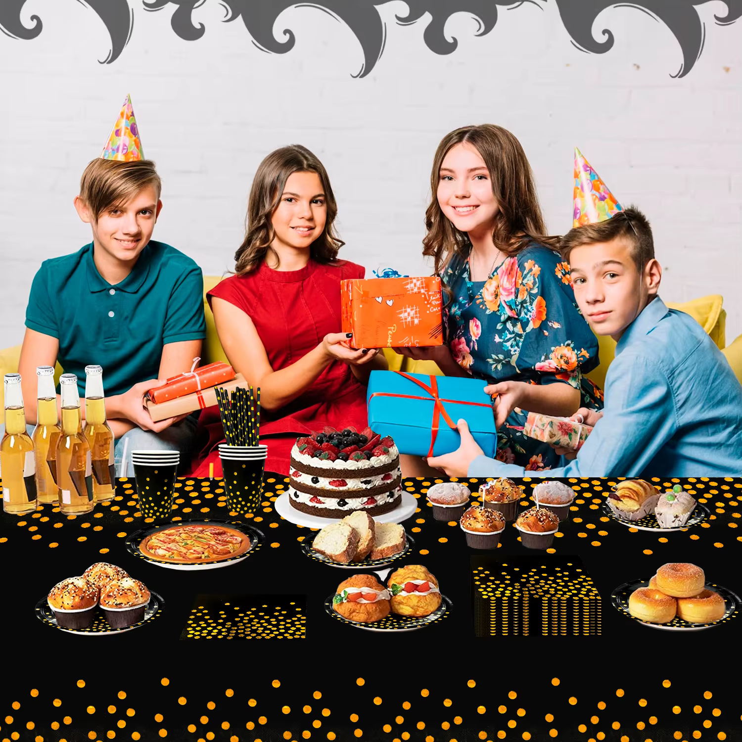 Black & Gold Party Tableware Set – 193 Pieces — image 3
