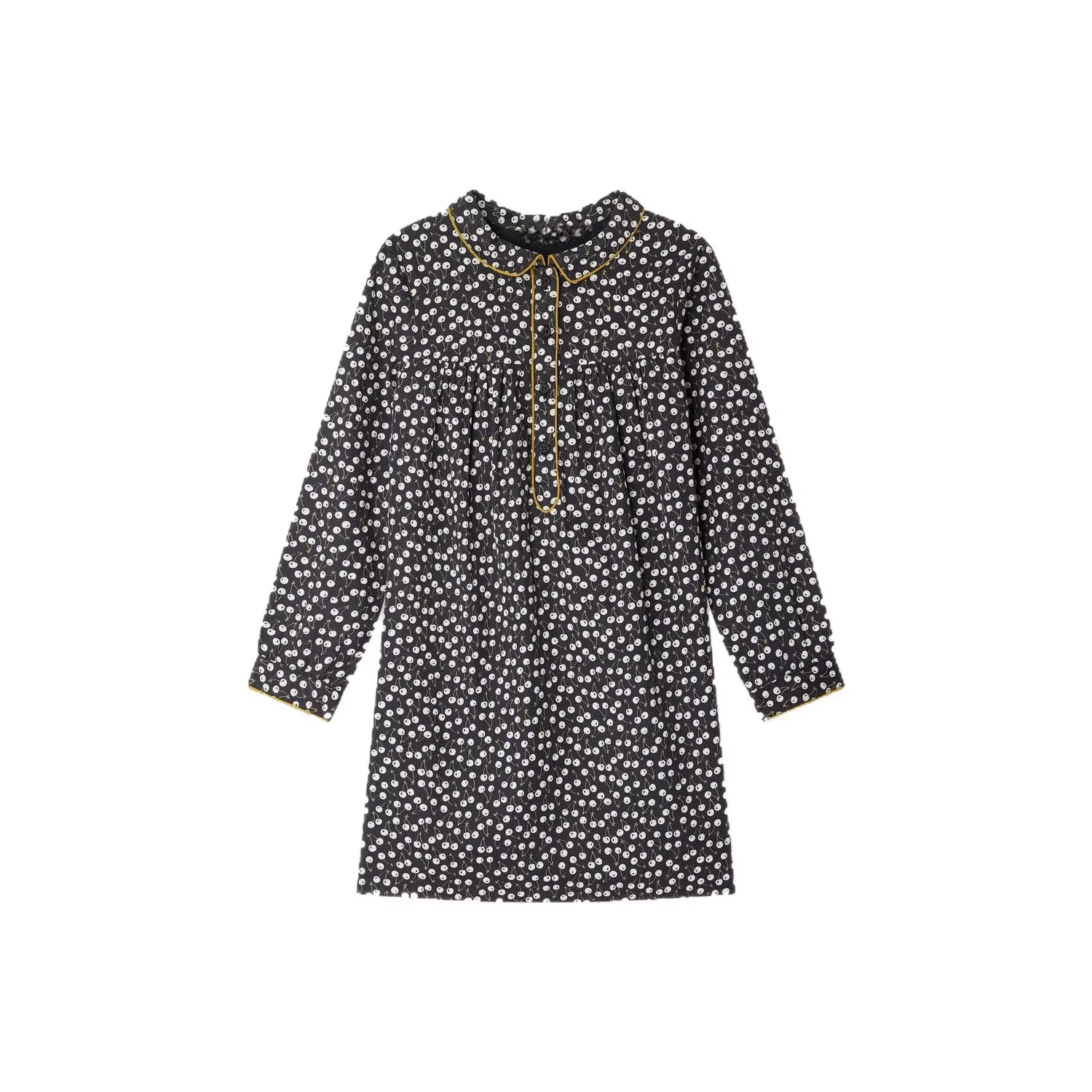 Girls' Grey Printed Long-Sleeve Dress