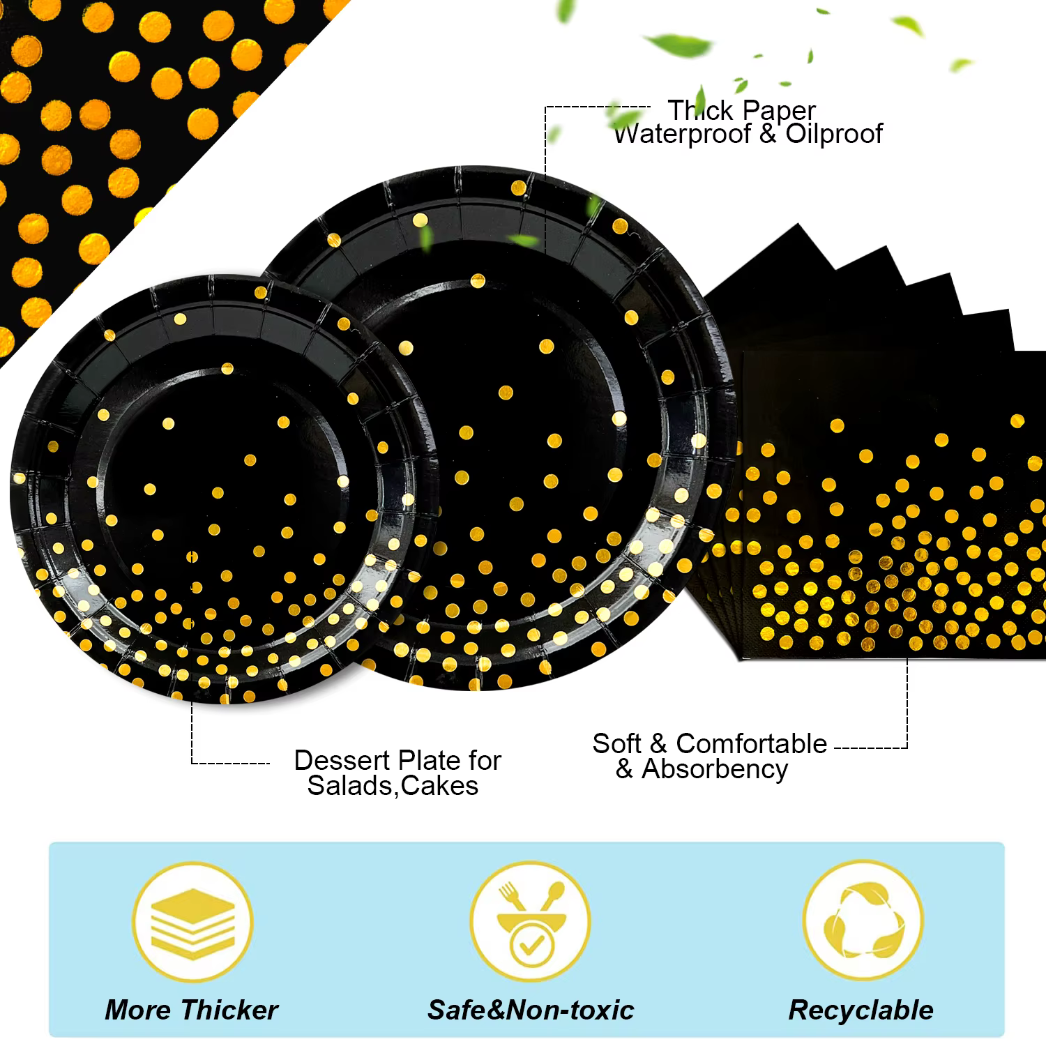 Black & Gold Party Tableware Set – 193 Pieces — image 5