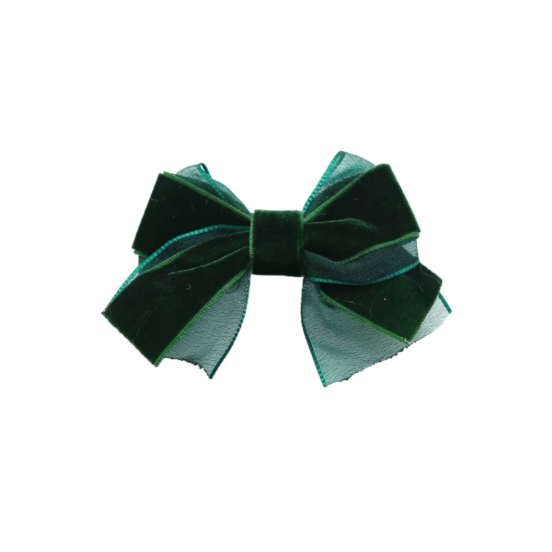 Dark Green Velvet Bow Headband Mini Hair Clip — image 3