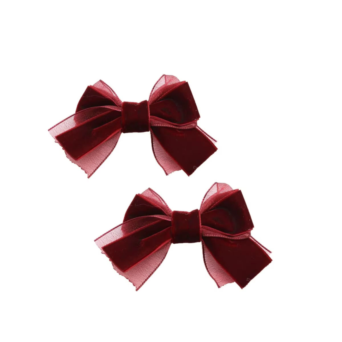 Wine Floral Velvet Bow Headband Mini Hair Clip — image 2