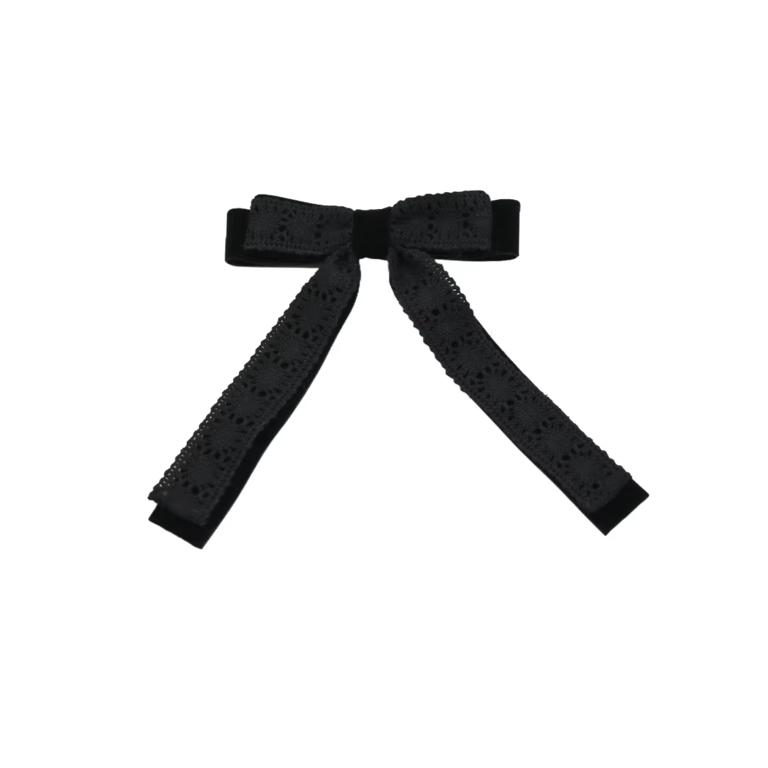Black Floral Velvet Bow Headband Medium Hair Clip