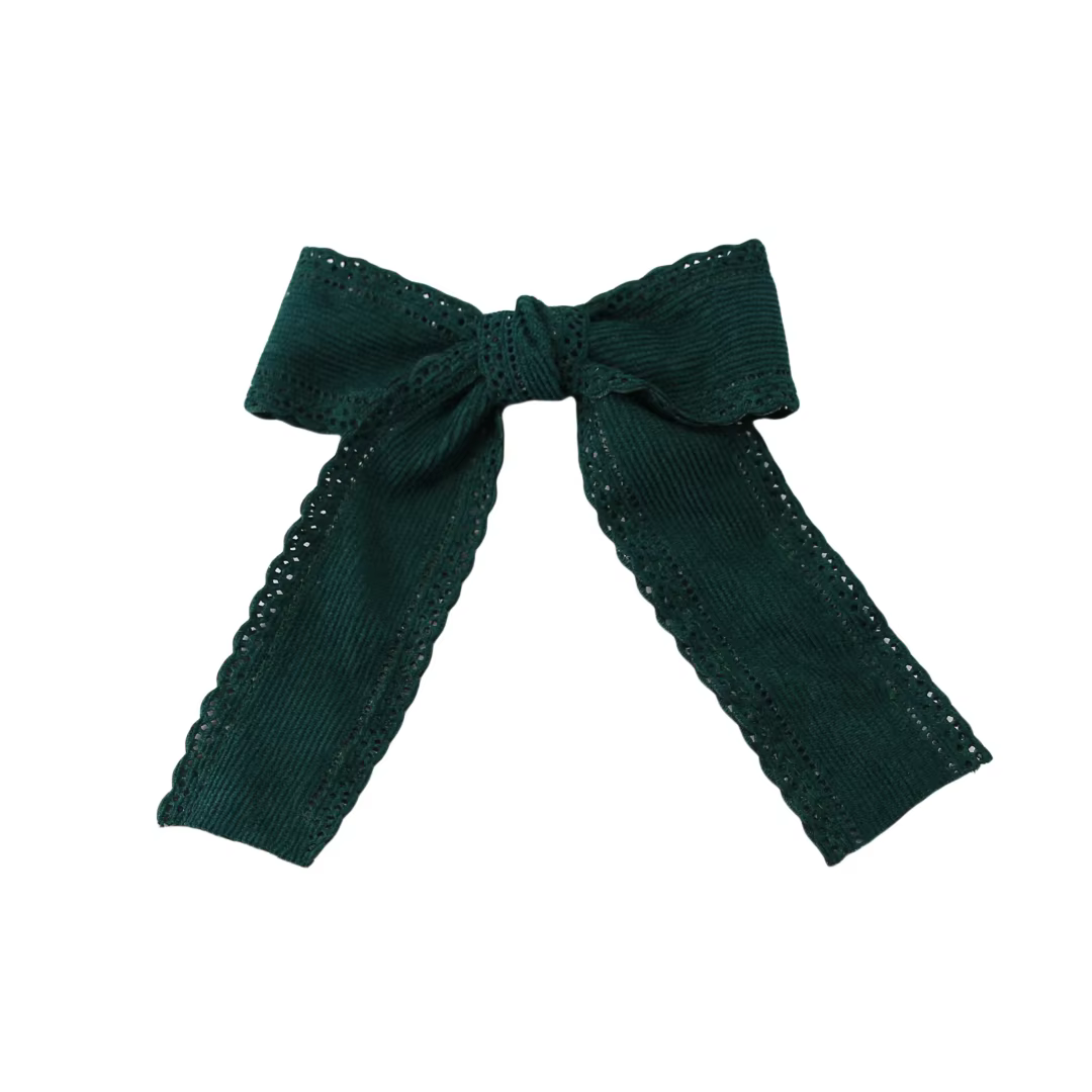 Dark Green Velvet Bow Headband Medium Hair Clip — image 3