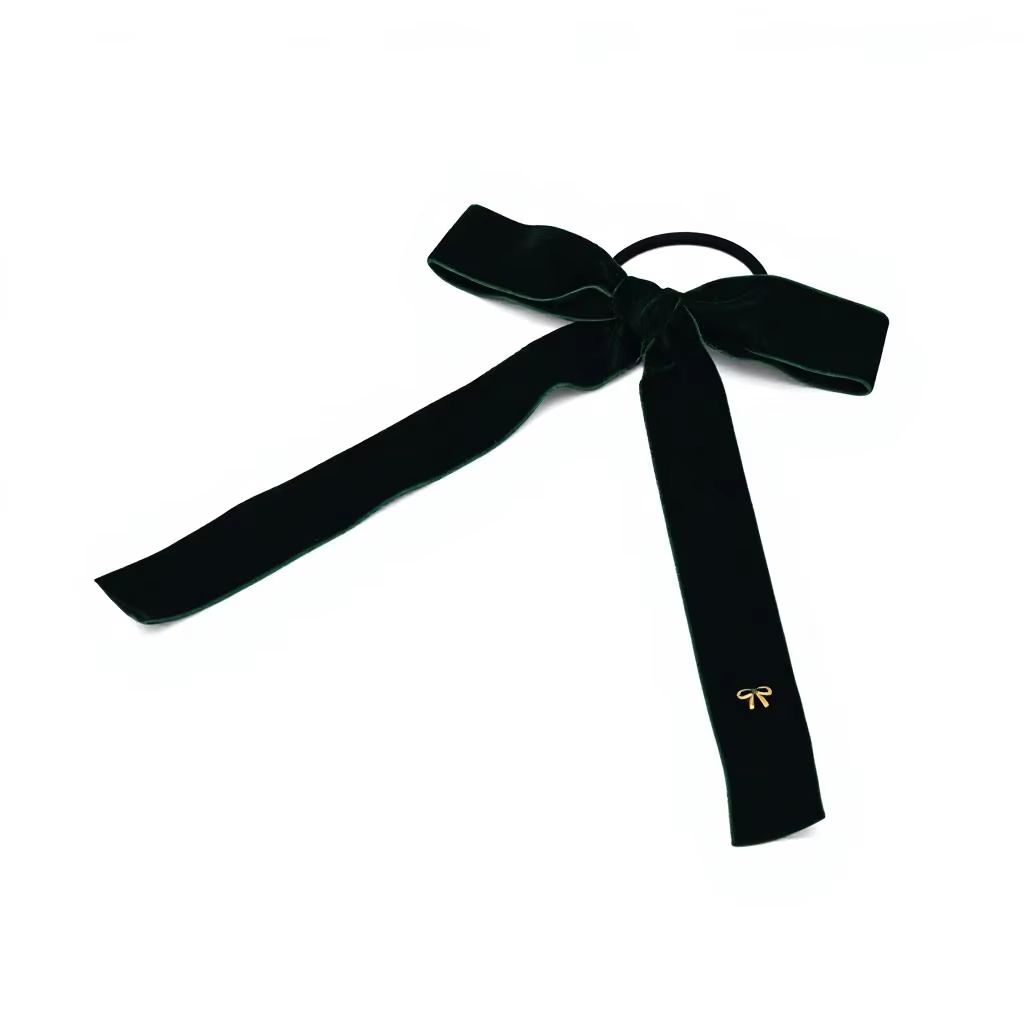 Dark Green Velvet Bow Ponytail Tie – Ali Picks AW26