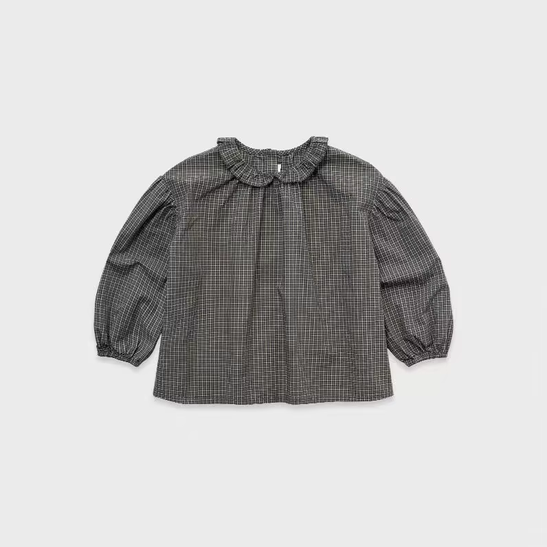 Girls' Charcoal Peter Pan Collar Blouse