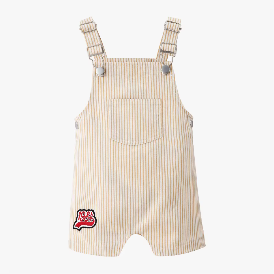 Pinstripe Denim Collection – Beige Baby Romper