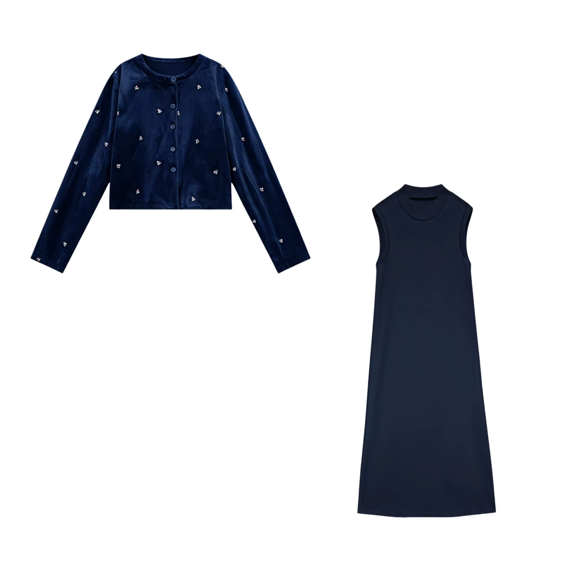 Navy Velour Maxi Collection – Blue Cardigan Dress