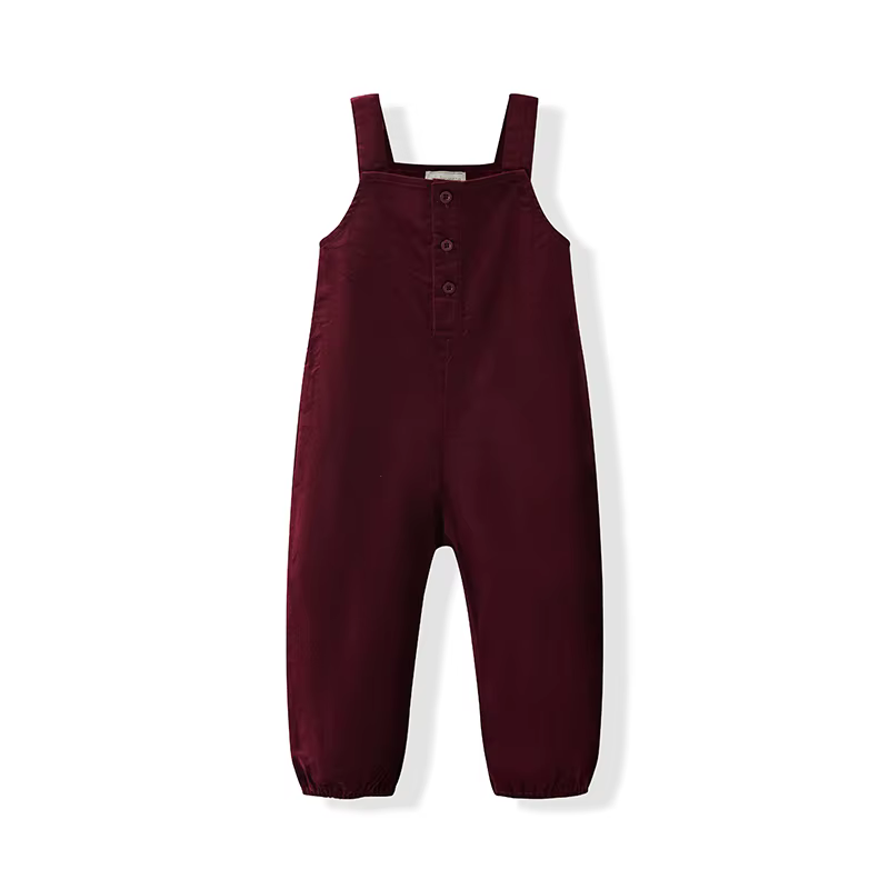 Embroidered Layette Collection – Burgundy Dungarees