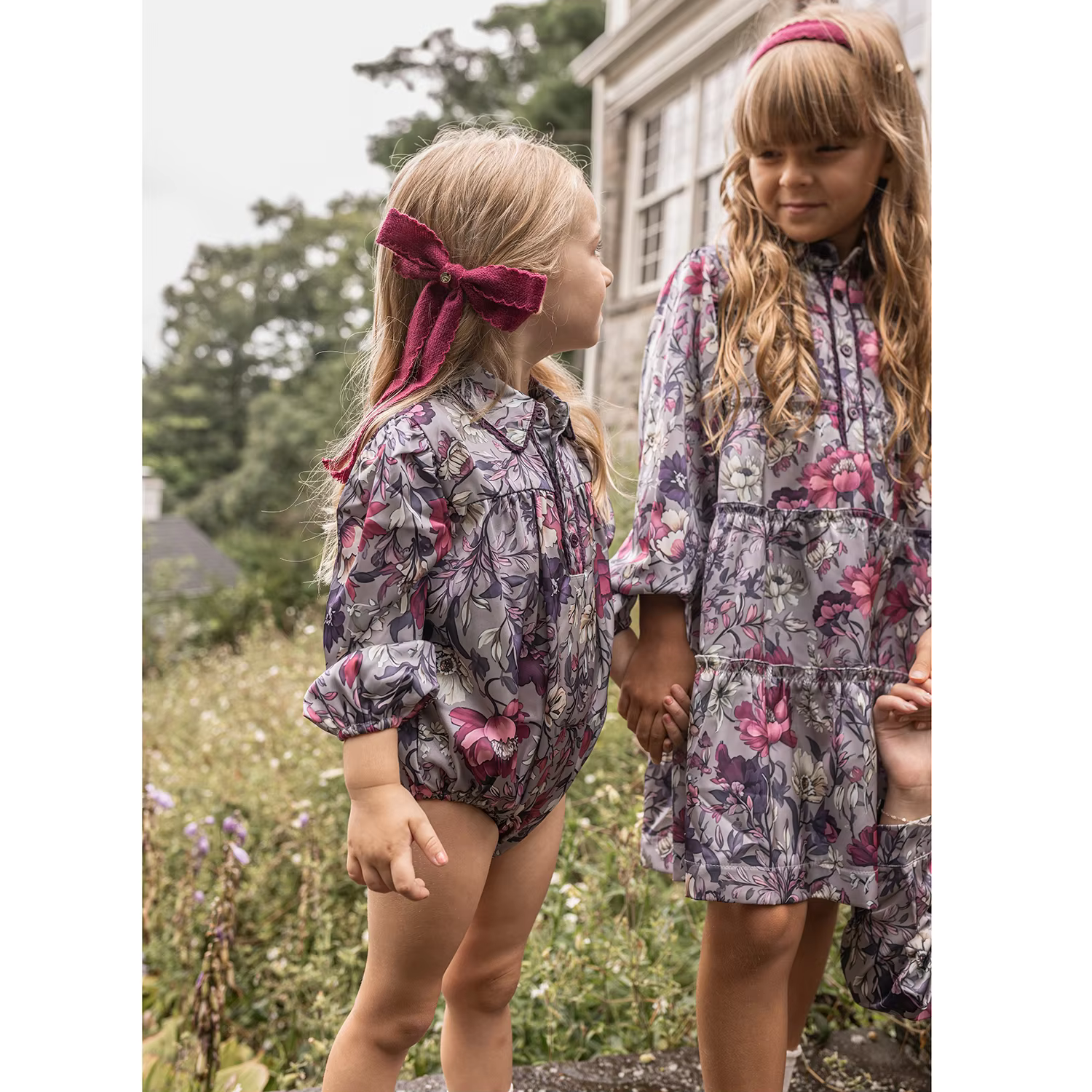 Purple Floral Satin – Dress — image 6