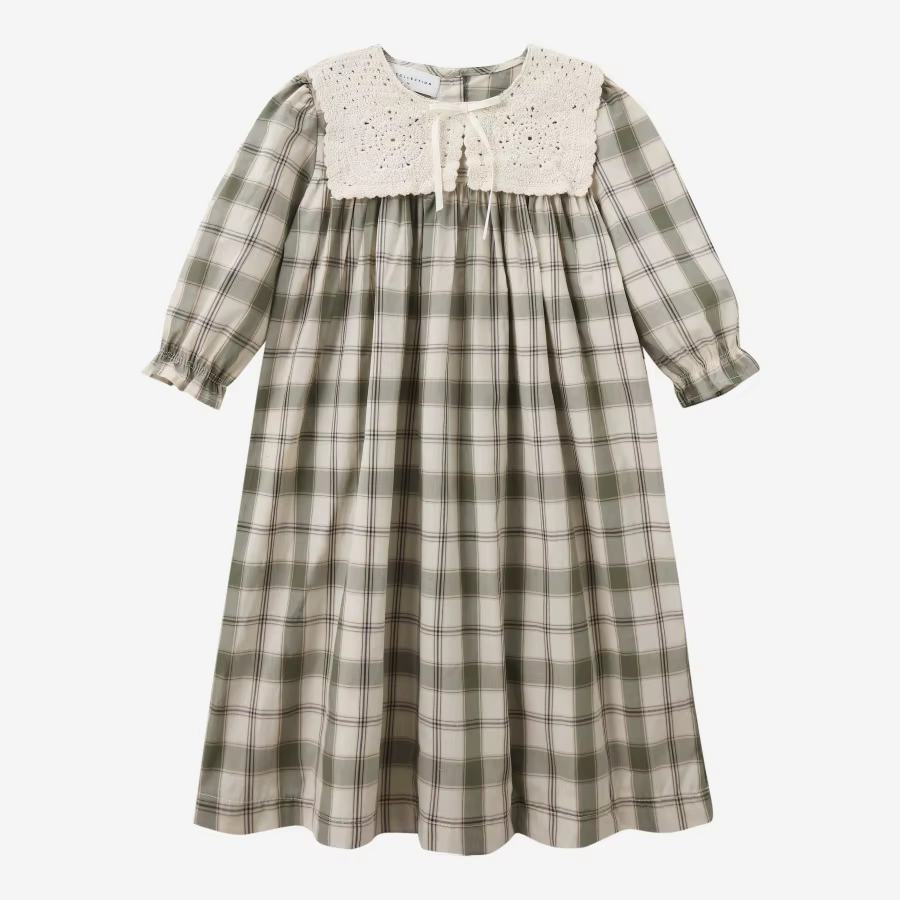 Grid & Pink Floral Collection – 3 Quarter Dress