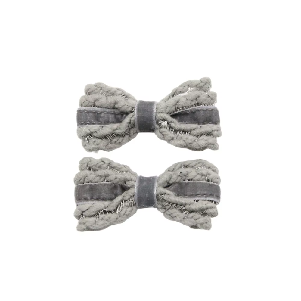 Wool Knit Velvet Bow Headband Mini Hair Clip — image 2