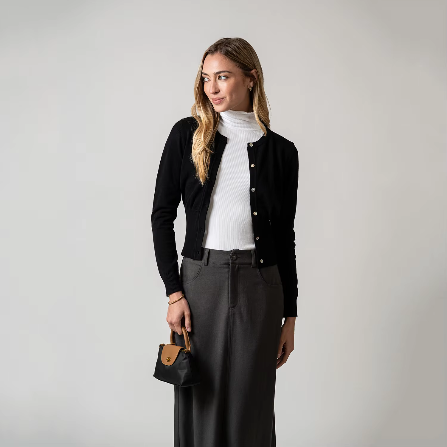 Black O-Neck Knit Cardigan — image 4