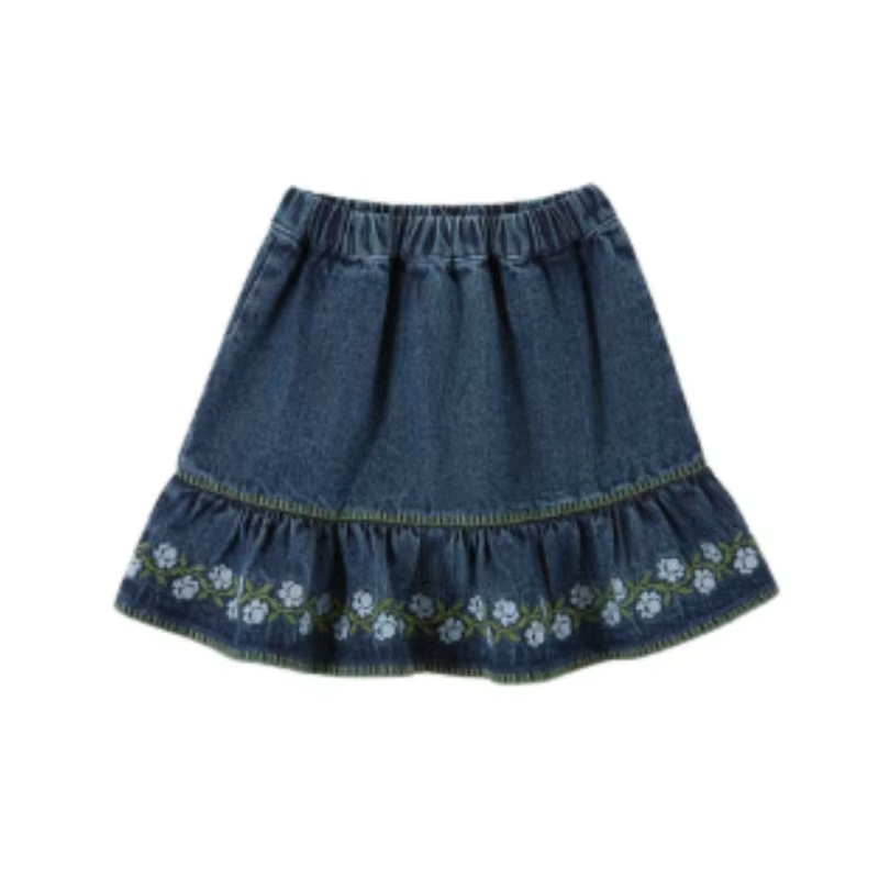 Girls' Denim Lace-Trim Skirt