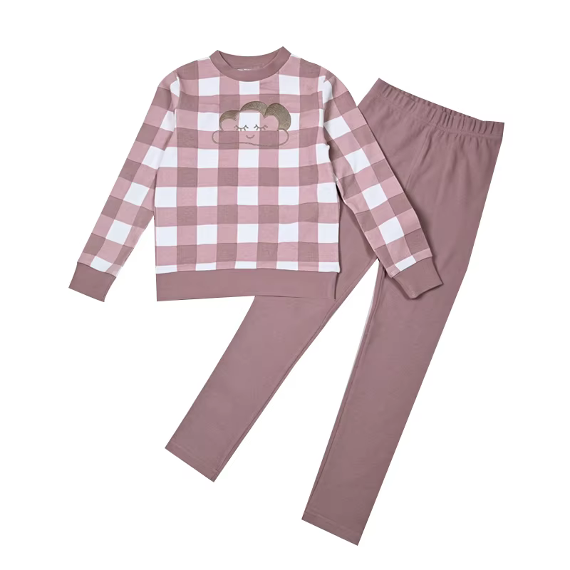 Green Pink Ribbed Pajamas – Long Sleeve Pink