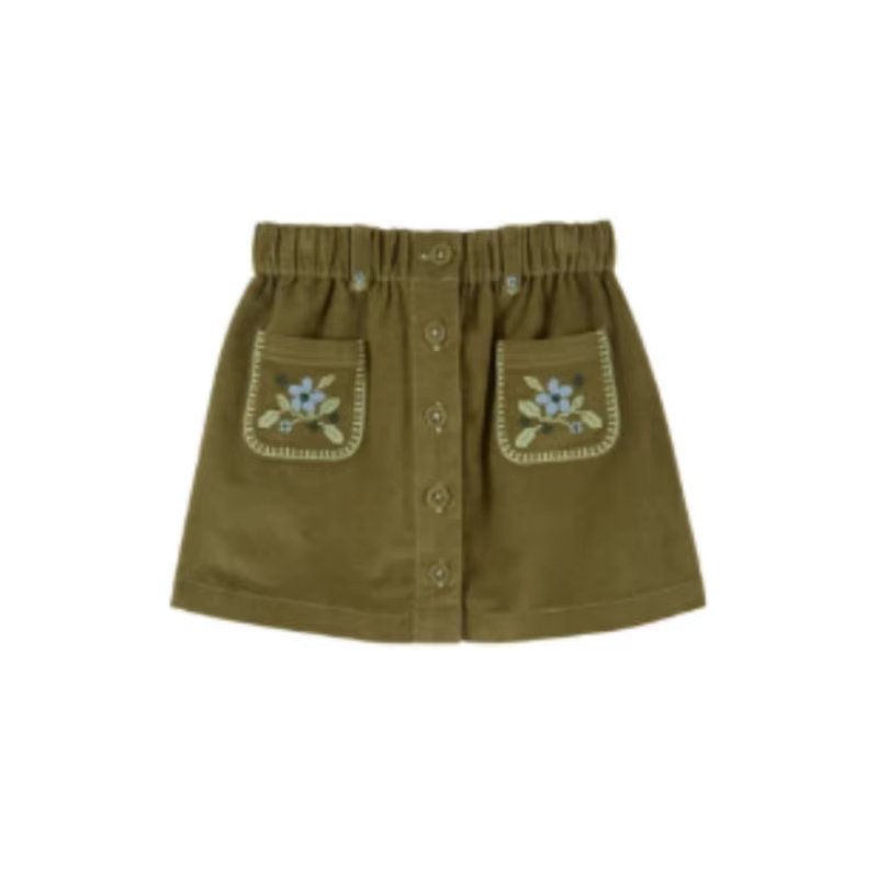 Girls' Olive Embroidered Pocket Skirt