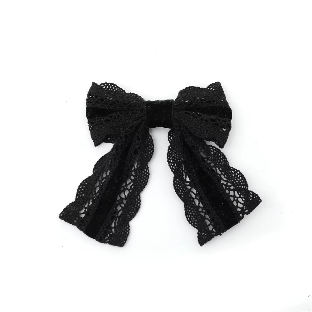 Long-Tail Lace Velvet Bow Headband Bow Hair Clip