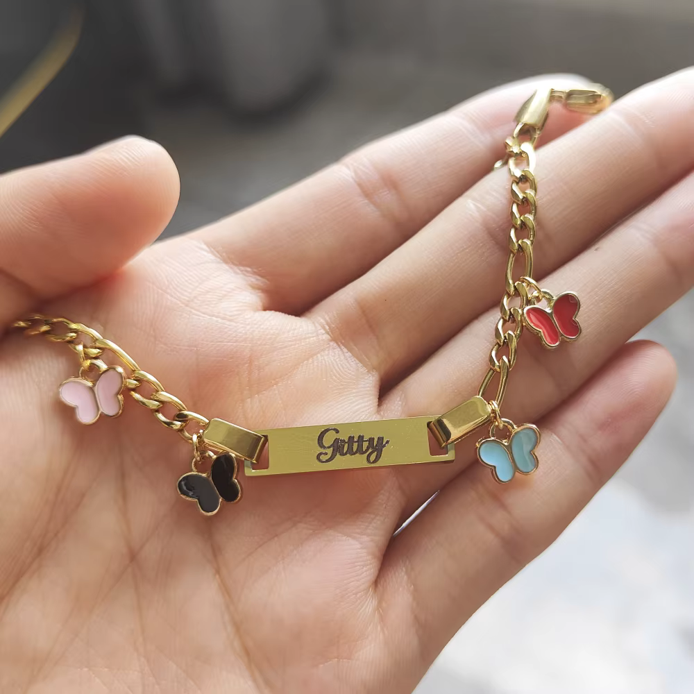Personalised Heart & Butterfly Baby Bracelet