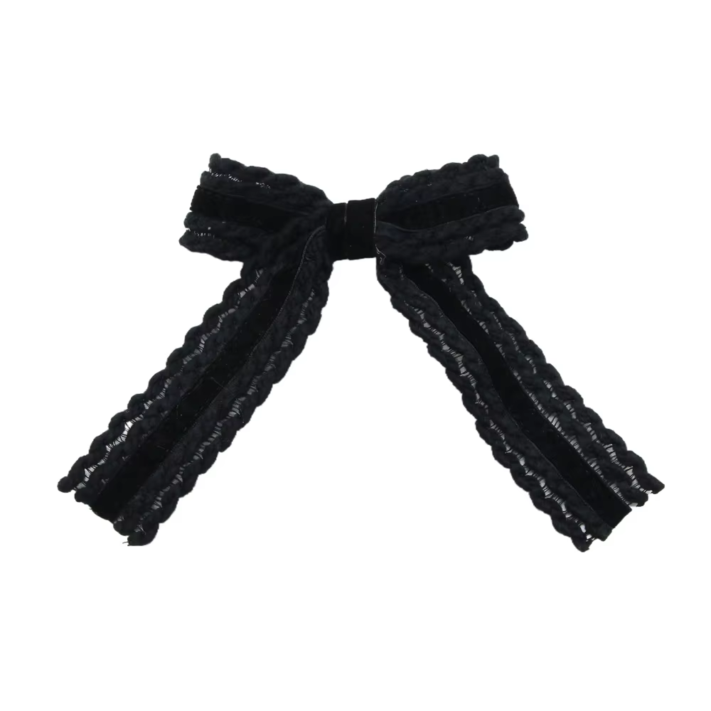 Wool Knit Velvet Bow Headband Medium Hair Clip — image 5