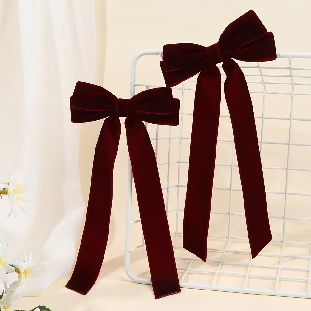 Velvet Long-Tail Bow Hair Clips – 2 Pack — image 3