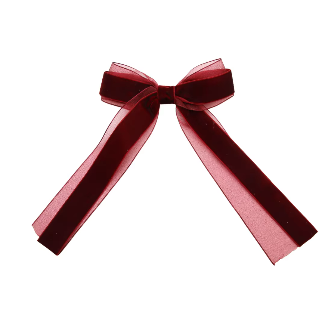 Wine Floral Velvet Bow Headband Large Hair Clip