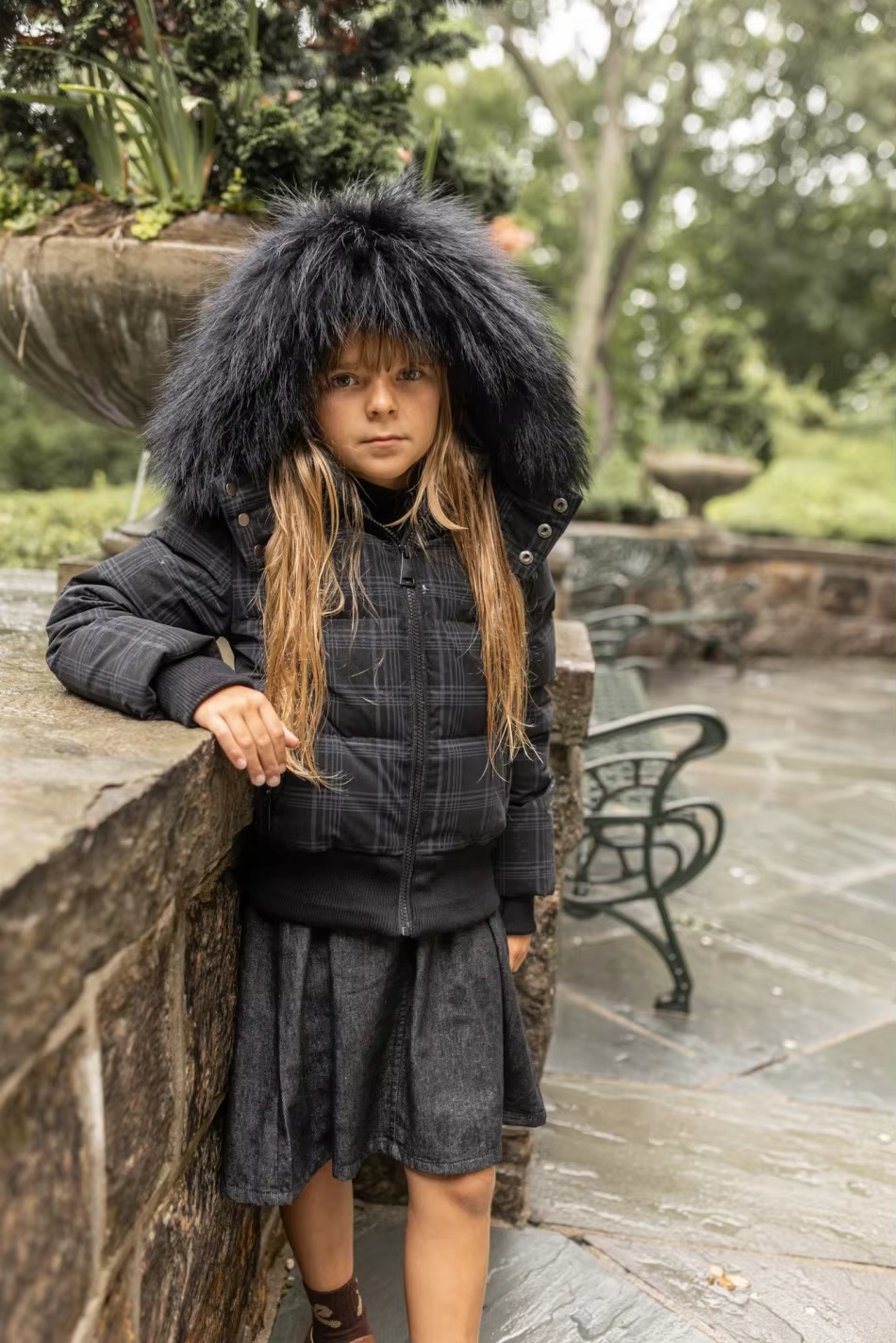 Black Plaid Down Coat — image 3