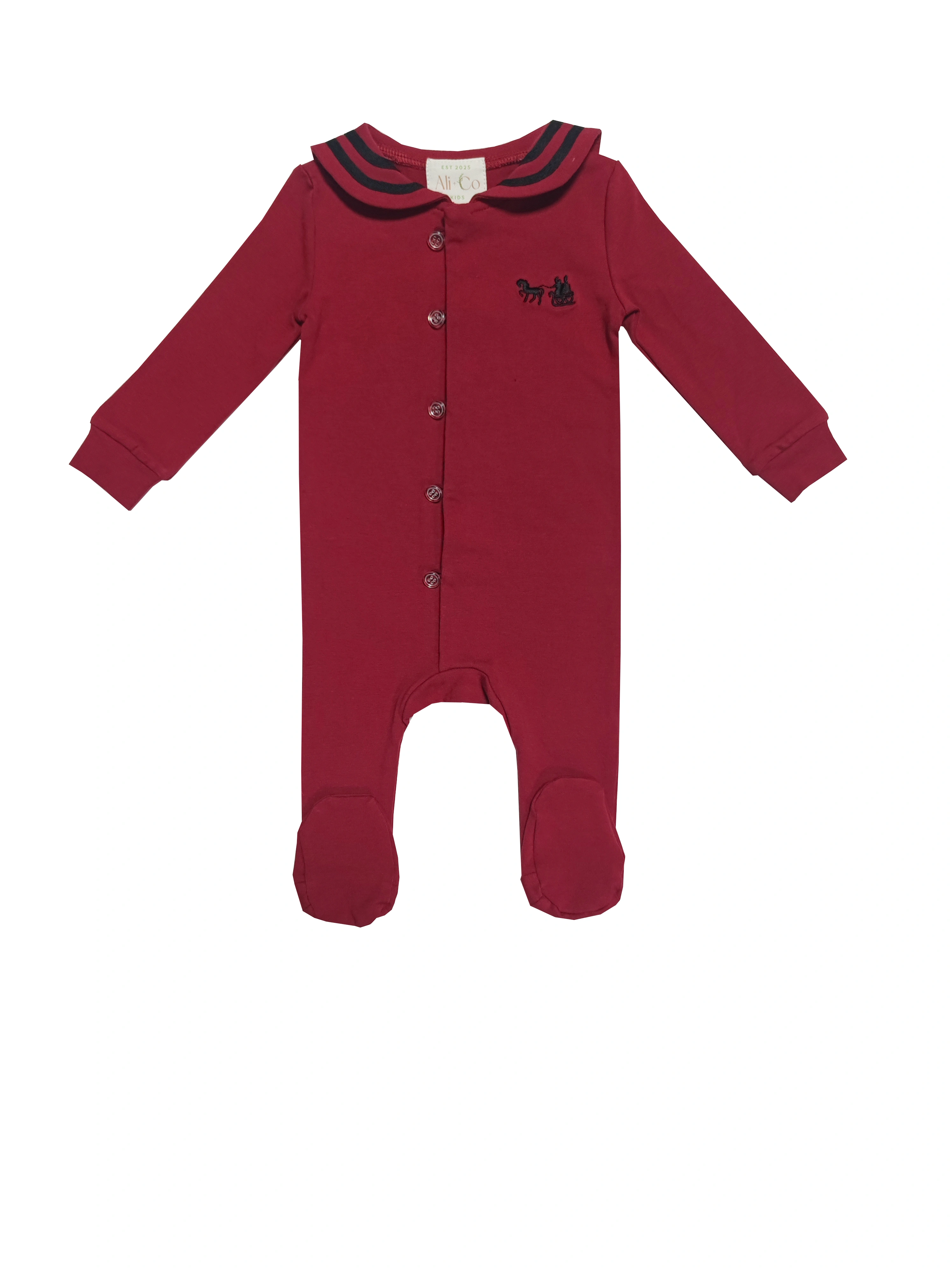 Tiny Heirlooms Red Embroidered Baby Stretchie – Ali & Co Tiny Heirlooms AW26