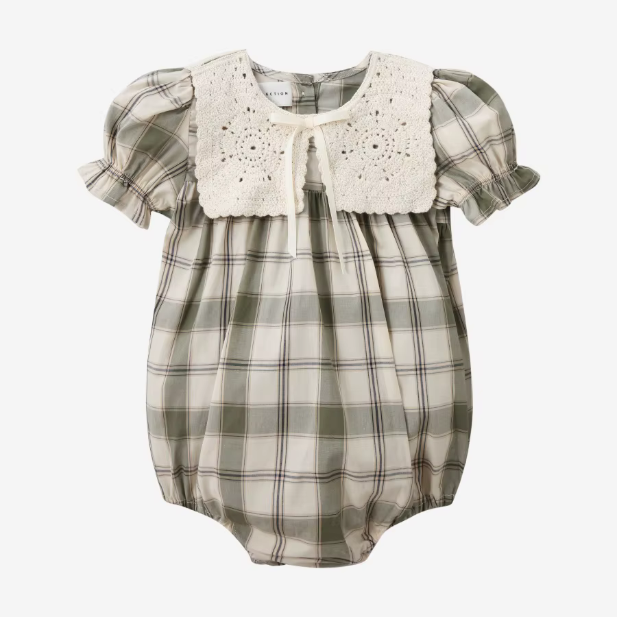 Grid & Pink Floral Collection – Baby Girl Romper