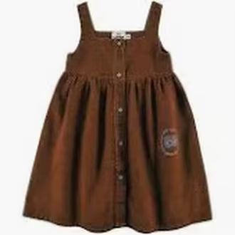 Girls' Brown Button Pinafore Dress