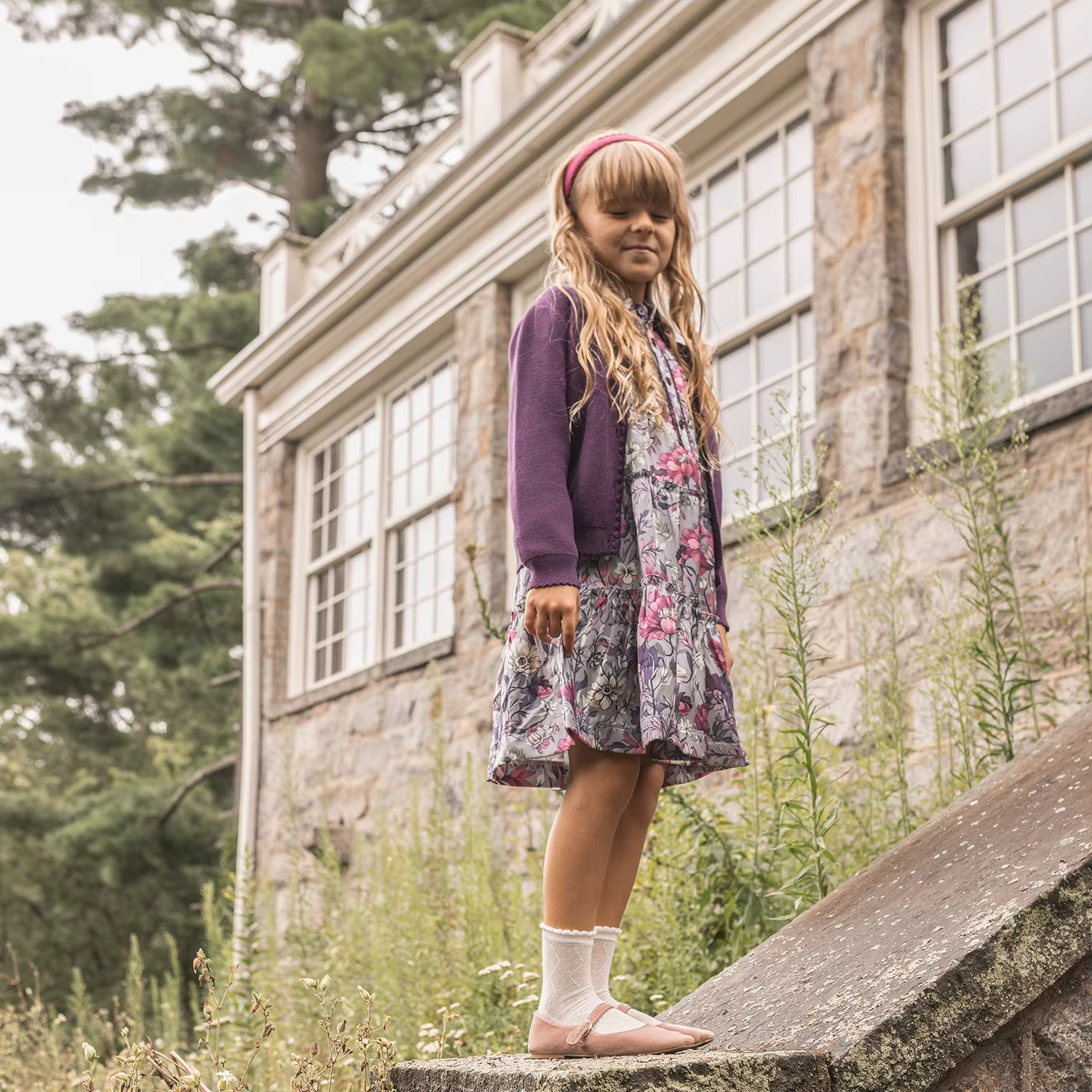 Purple Floral Satin – Dress — image 5