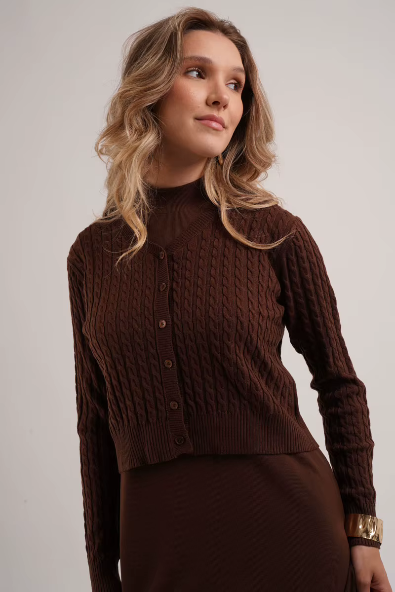Cableknit & Rib Dress Collection – Brown Cardigan — image 4