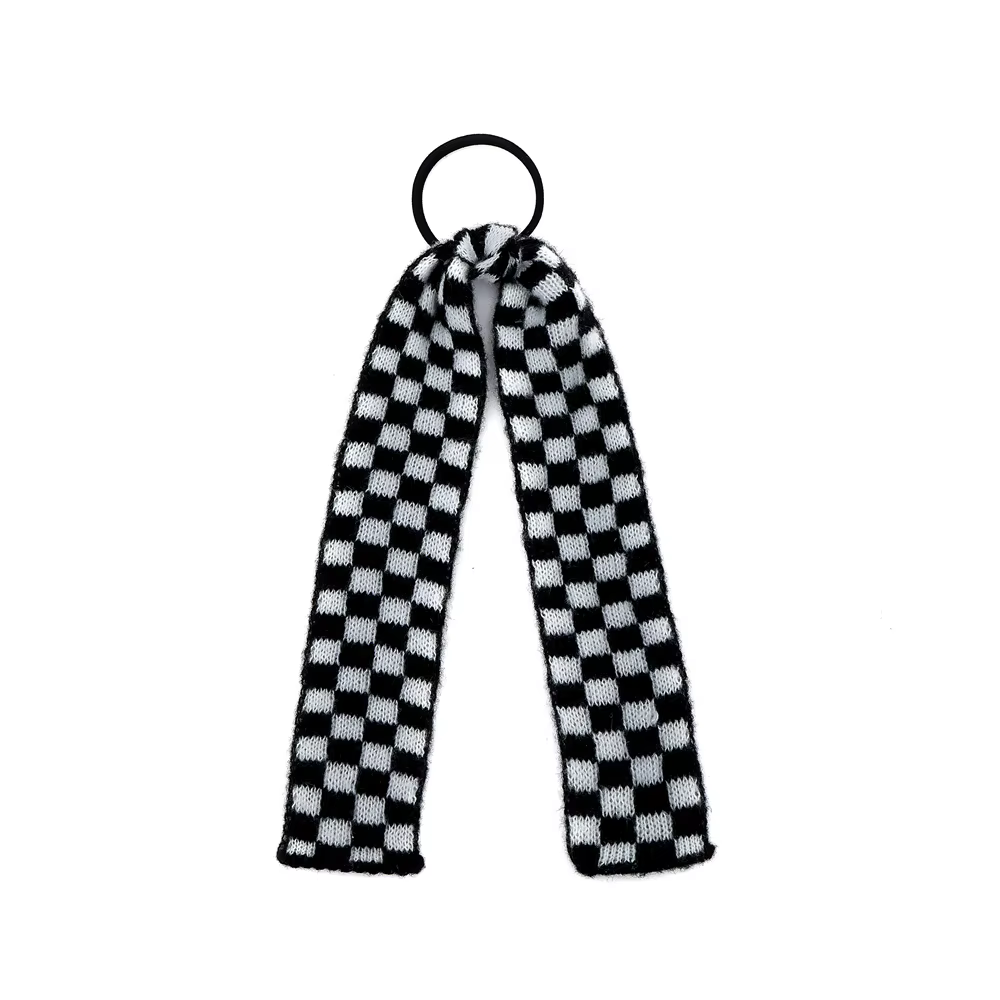 Checkered Knit Headband Ponytail Bow — image 3